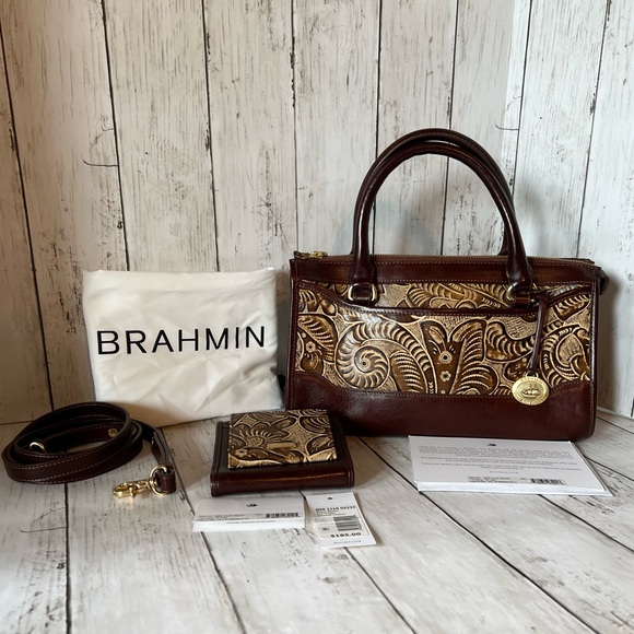 Brahmin Handbags - BRAHMIN Tan Trellis Satchel And Matching Wallet